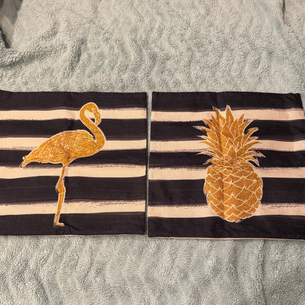 2 pack pillow covers gold flamingo and gold pineapple prints